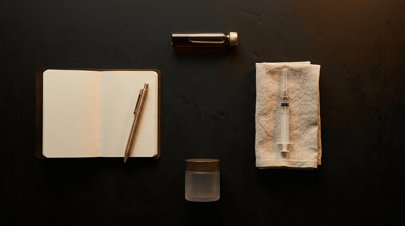 Blood vial and morning training session illustrating the quarterly measure-and-act loop