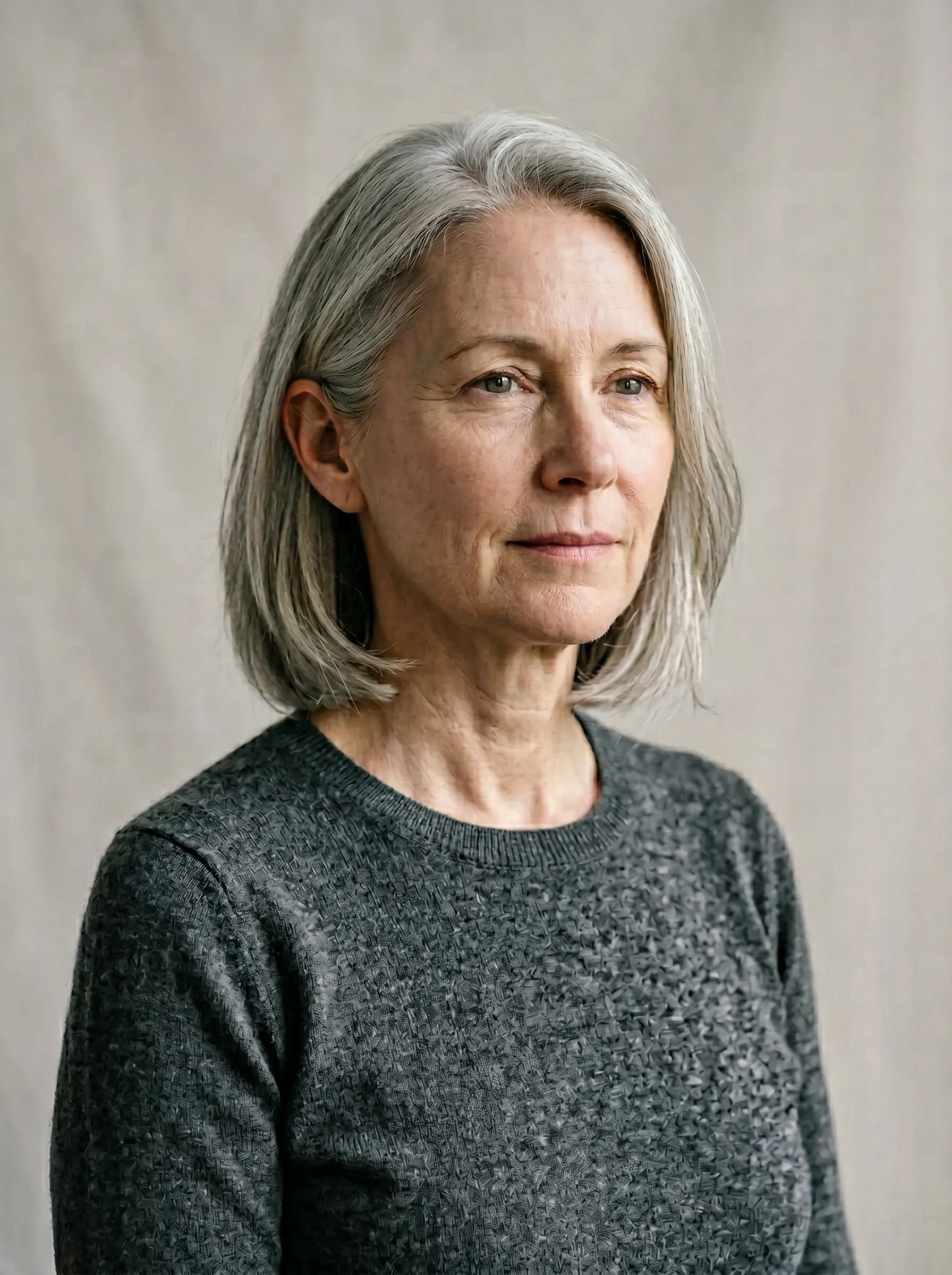 Editorial reconstruction of Joelle pre-MHT with dryer skin and fine lines