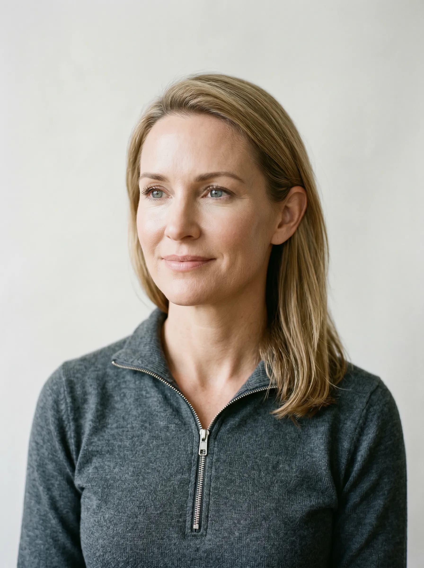 Editorial reconstruction of Sloane twelve months into a longevity protocol with more defined cheekbones